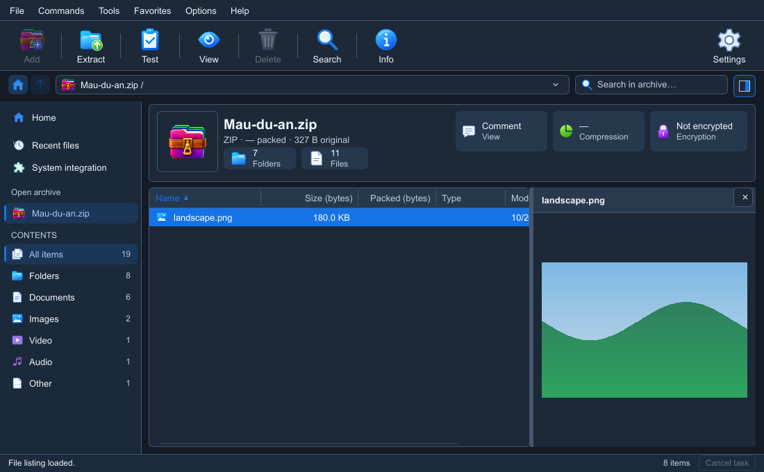 GenZip previewing an image inside an archive