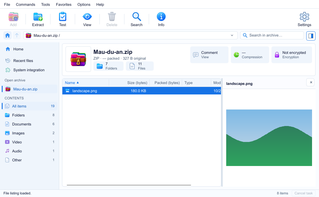 GenZip previewing an image inside an archive